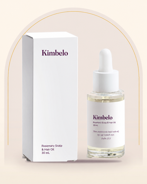 Kimbelo Rosemary Scalp & Hair Oil with Psalm 23:5 on the label