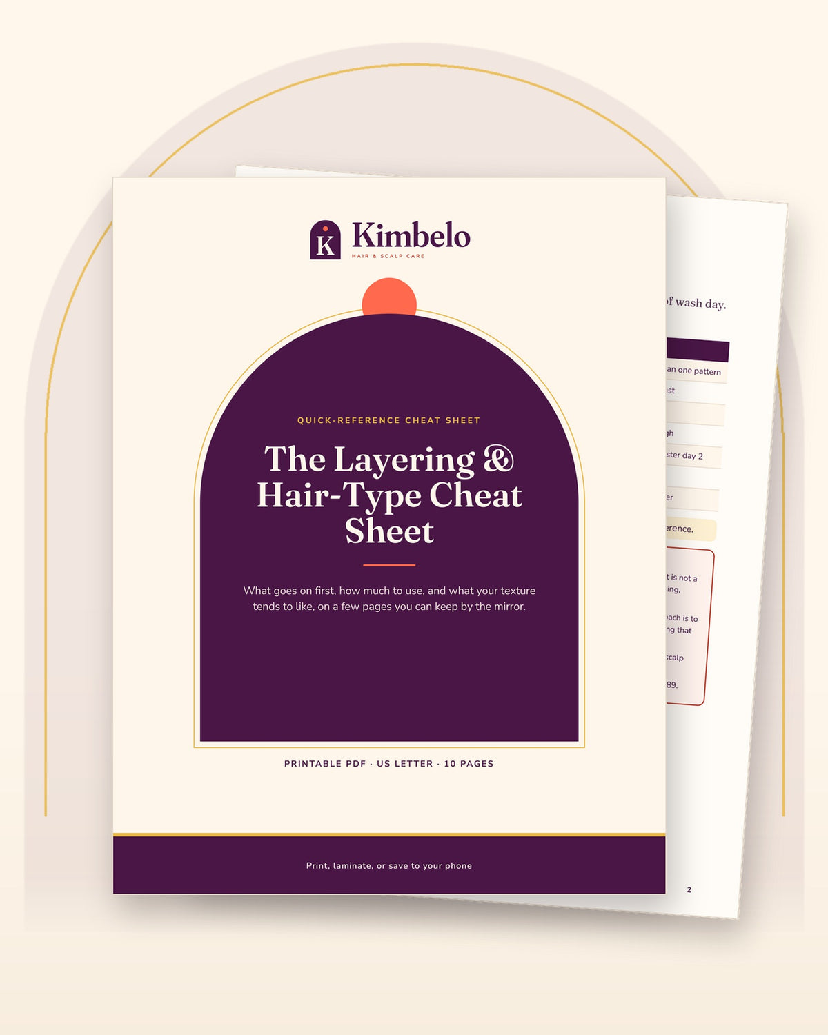 Kimbelo Layering & Hair-Type Cheat Sheet printable PDF, cover and an inside page