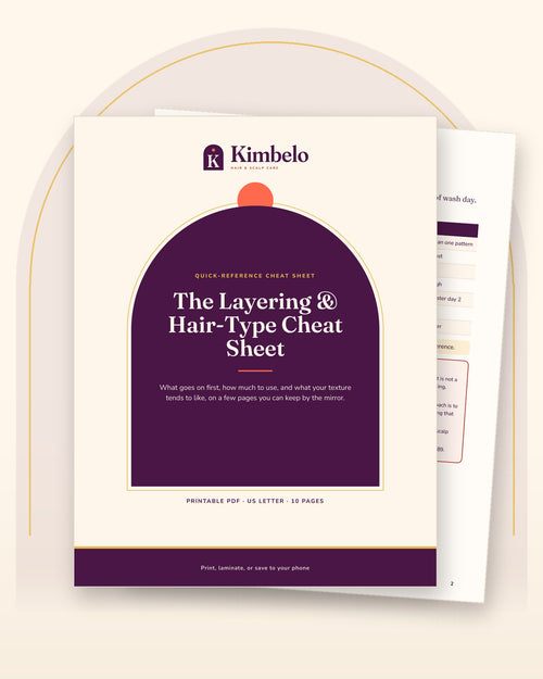 Kimbelo Layering & Hair-Type Cheat Sheet printable PDF, cover and an inside page